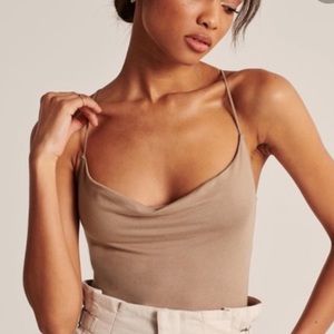 Cowl neck body suit with criss cross back